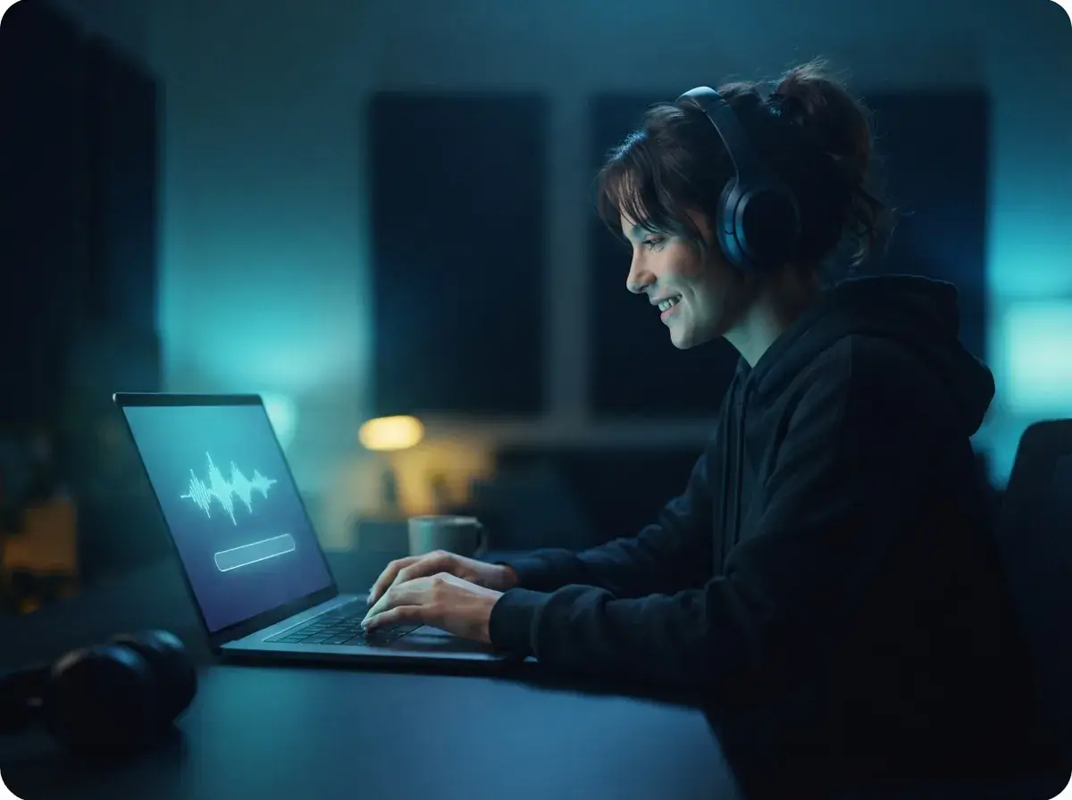 Person entering a music prompt on a laptop